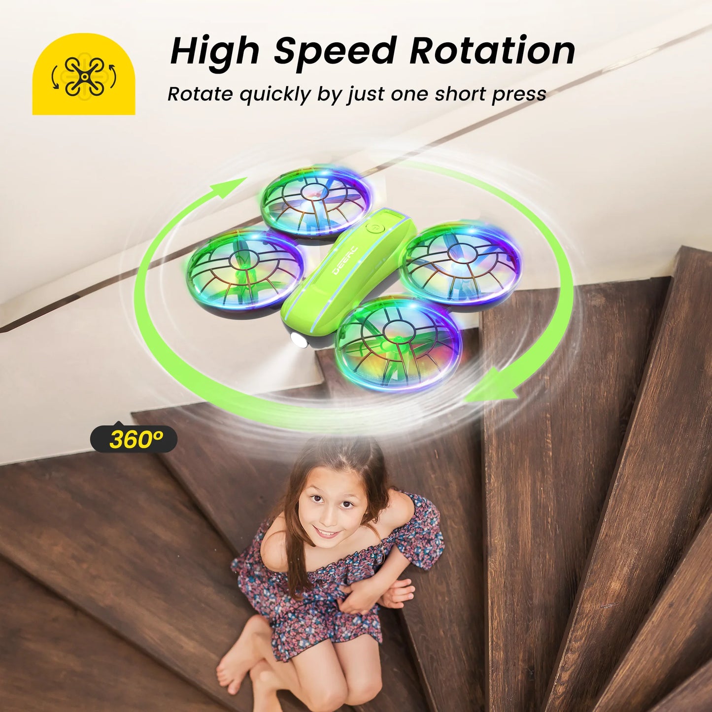 D33 Mini Drone for Kids and Beginners with LED Lights ,Altitude Hold,2 Batteries,Green