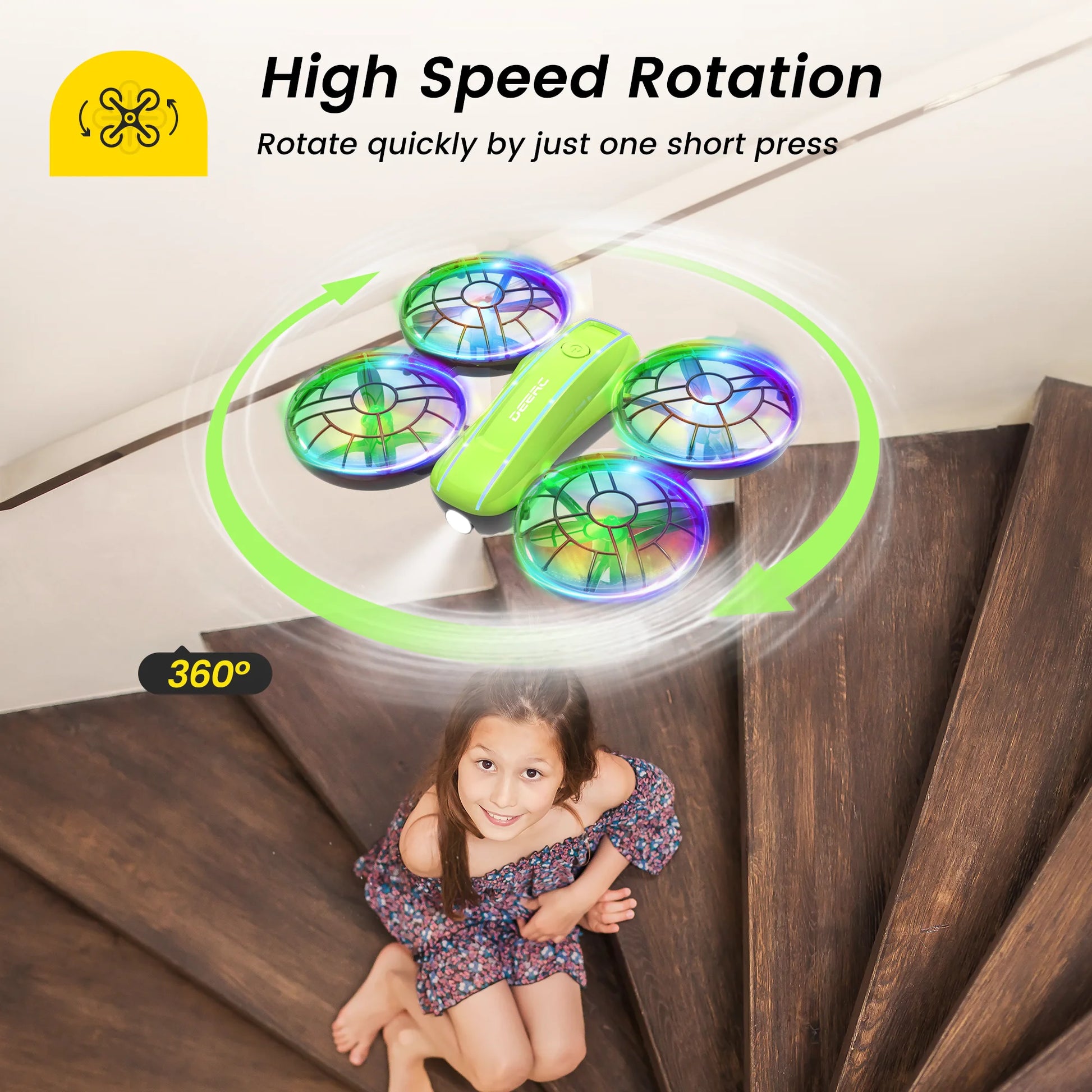 D33 Mini Drone for Kids and Beginners with LED Lights ,Altitude Hold,2 Batteries,Green