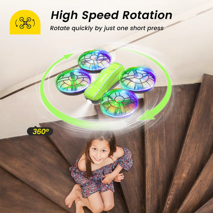 D33 Mini Drone for Kids and Beginners with LED Lights ,Altitude Hold,2 Batteries,Green