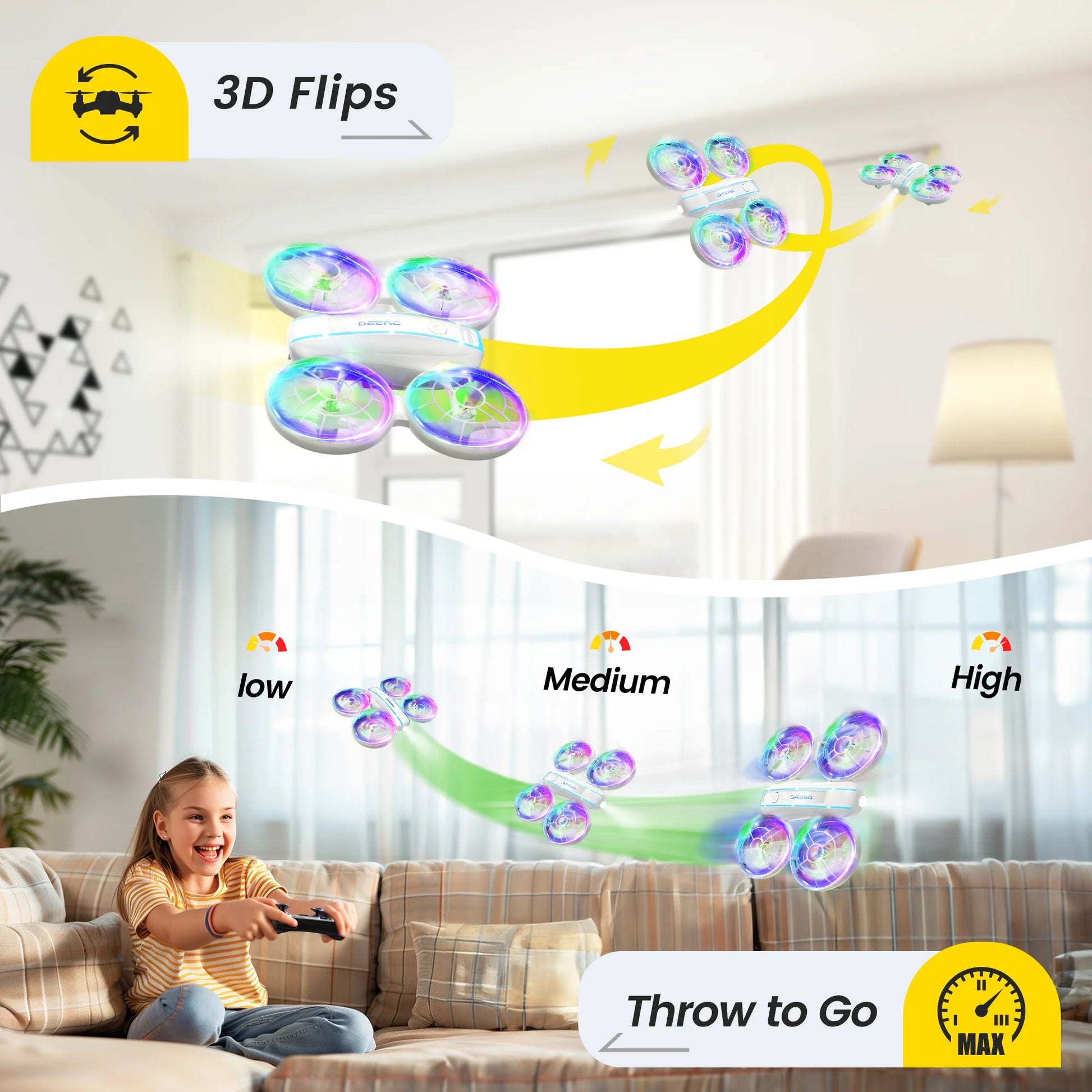 D33 Mini Drone for Kids and Beginners, LED Lights ,Altitude Hold,2 Batteries,White