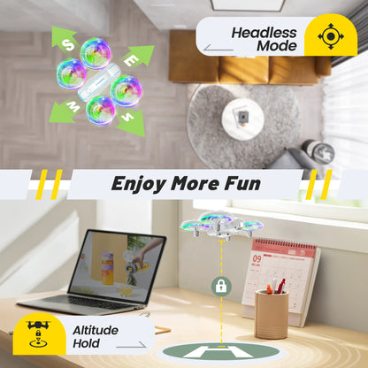 D33 Mini Drone for Kids and Beginners, LED Lights ,Altitude Hold,2 Batteries,White
