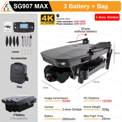 SG907 MAX GPS Drone 4K Camera 5G FPV with 3-Axis Gimbal ESC 25 Minutes Flight Brushless RC Quadcopter Profesional Dron