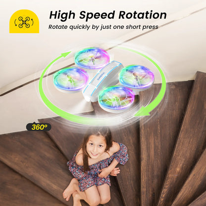 D33 Mini Drone for Kids and Beginners, LED Lights ,Altitude Hold,2 Batteries,White