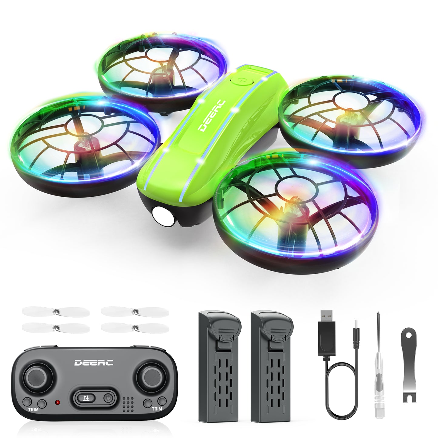 D33 Mini Drone for Kids and Beginners with LED Lights ,Altitude Hold,2 Batteries,Green