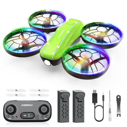 D33 Mini Drone for Kids and Beginners with LED Lights ,Altitude Hold,2 Batteries,Green
