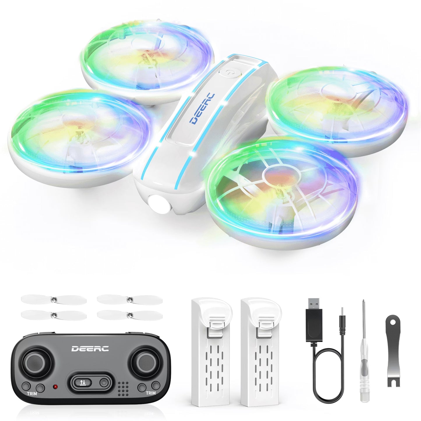 D33 Mini Drone for Kids and Beginners, LED Lights ,Altitude Hold,2 Batteries,White