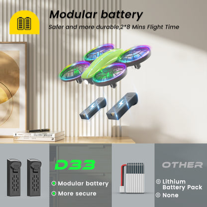 D33 Mini Drone for Kids and Beginners with LED Lights ,Altitude Hold,2 Batteries,Green