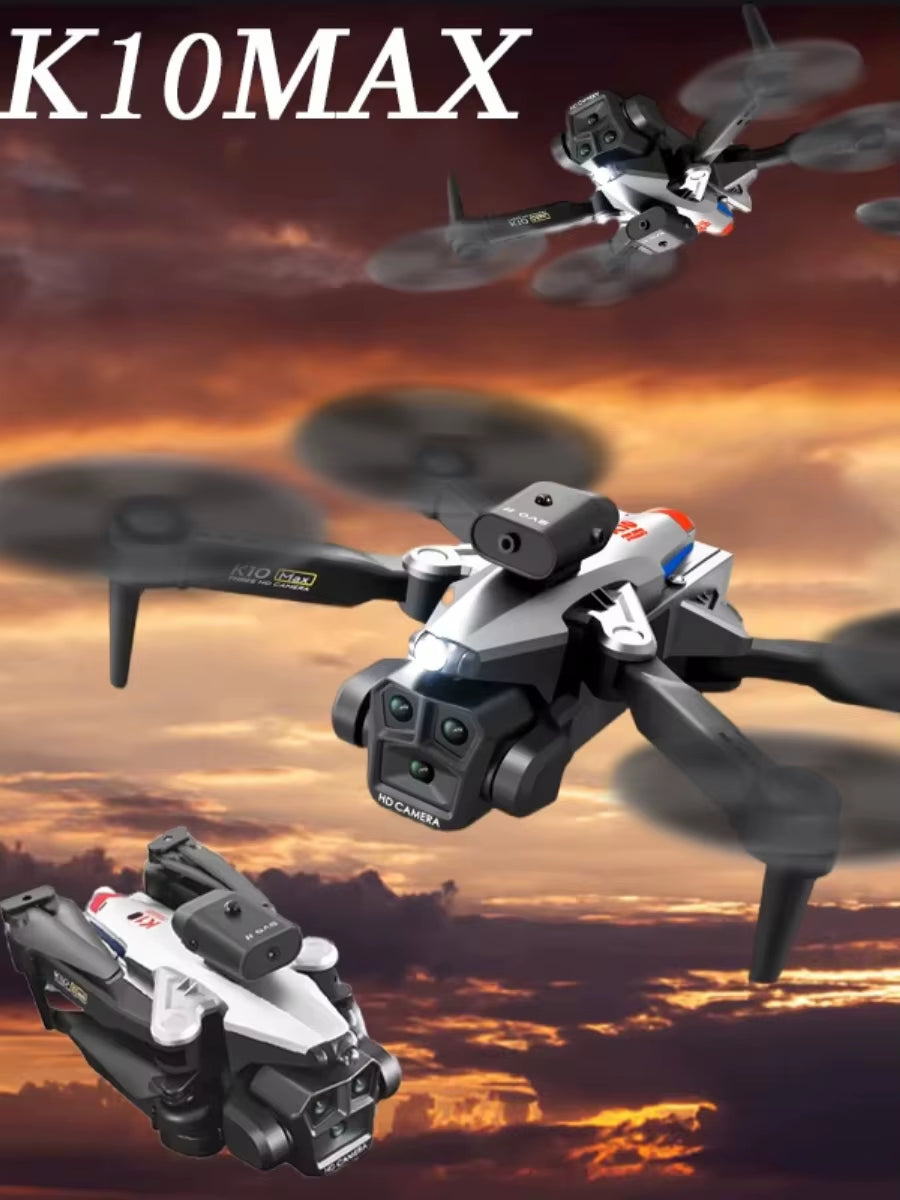 2 Batteries K10 MAX: 3 Camera Remote Control Drone with SD Three ESC Camera Optical Flow Positioning 360° Obstacle Avoidance 2.4