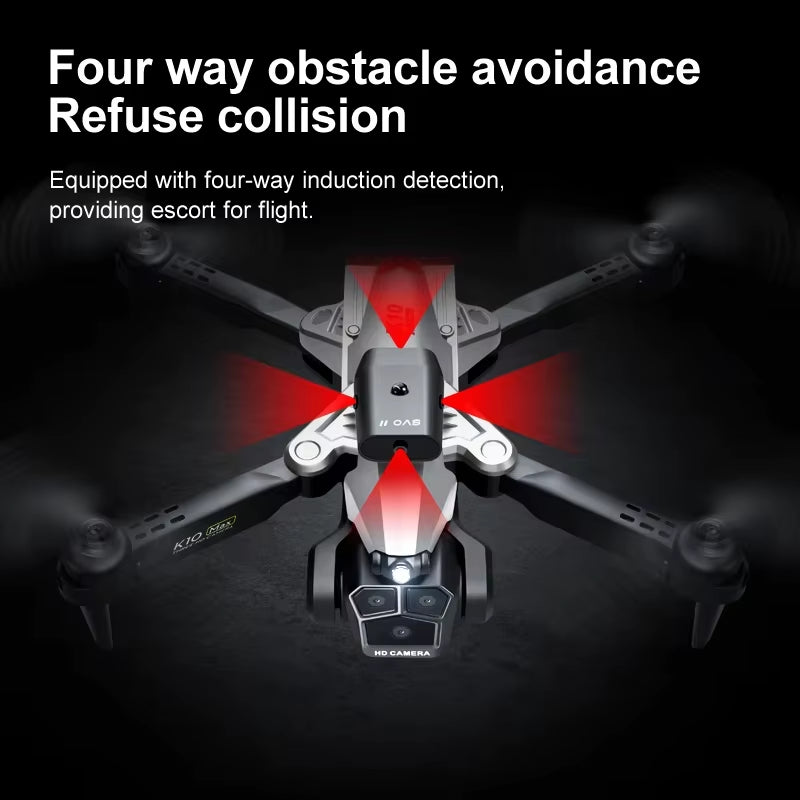 2 Batteries K10 MAX: 3 Camera Remote Control Drone with SD Three ESC Camera Optical Flow Positioning 360° Obstacle Avoidance 2.4
