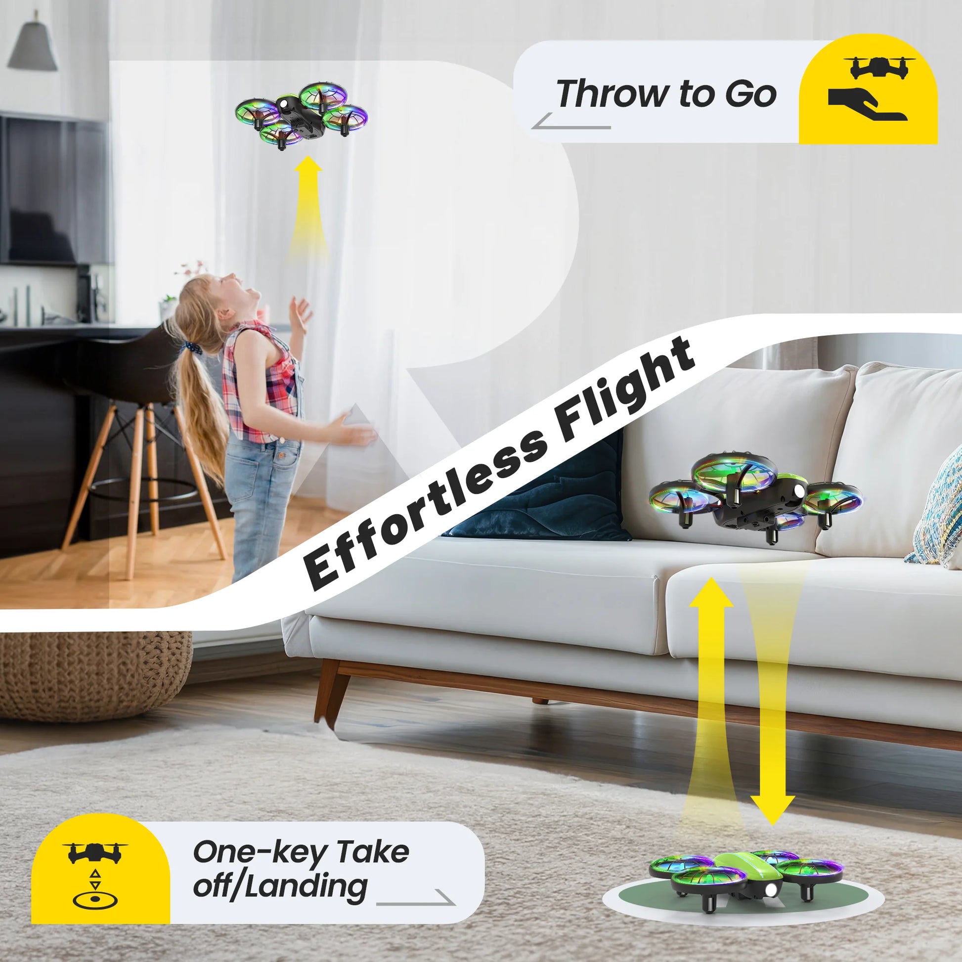 D33 Mini Drone for Kids and Beginners with LED Lights ,Altitude Hold,2 Batteries,Green