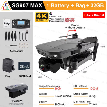 SG907 MAX GPS Drone 4K Camera 5G FPV with 3-Axis Gimbal ESC 25 Minutes Flight Brushless RC Quadcopter Profesional Dron