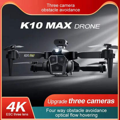 2 Batteries K10 MAX: 3 Camera Remote Control Drone with SD Three ESC Camera Optical Flow Positioning 360° Obstacle Avoidance 2.4