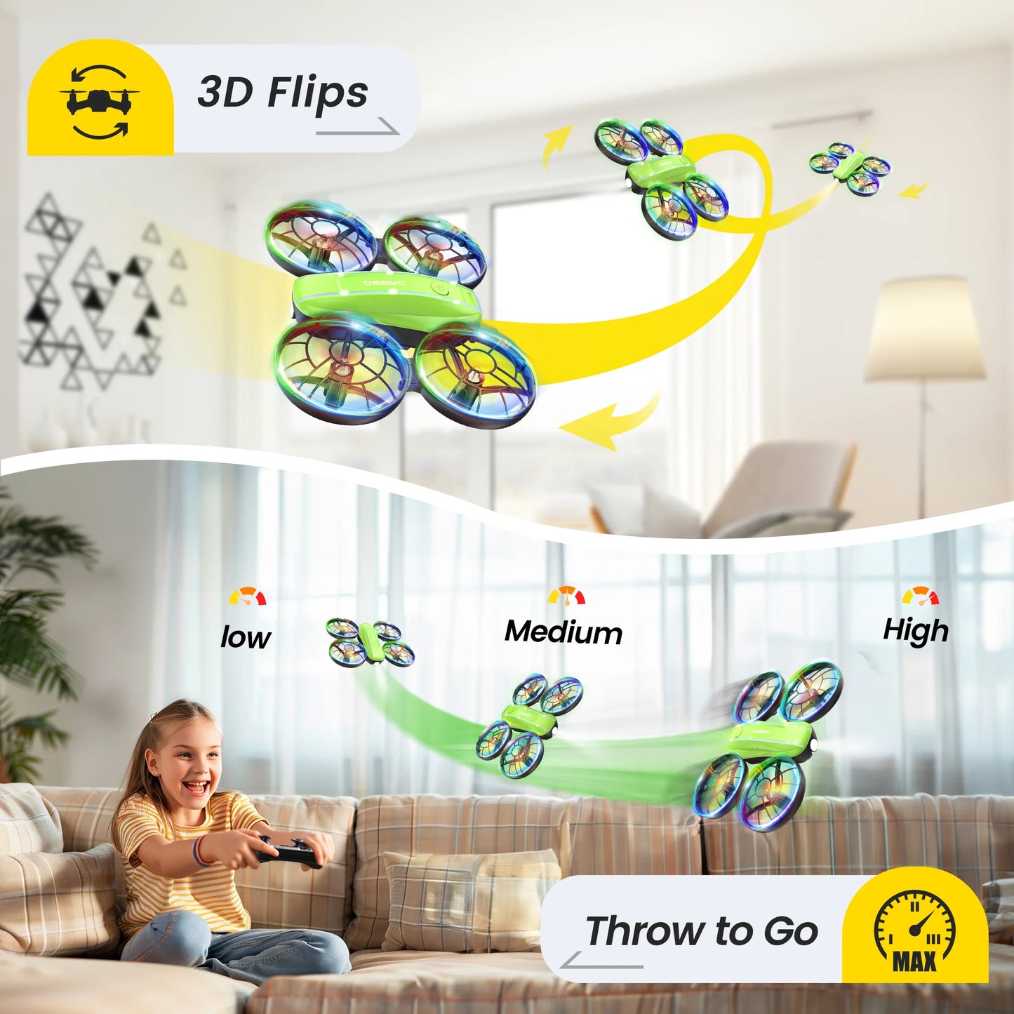 D33 Mini Drone for Kids and Beginners with LED Lights ,Altitude Hold,2 Batteries,Green