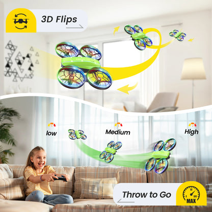 D33 Mini Drone for Kids and Beginners with LED Lights ,Altitude Hold,2 Batteries,Green