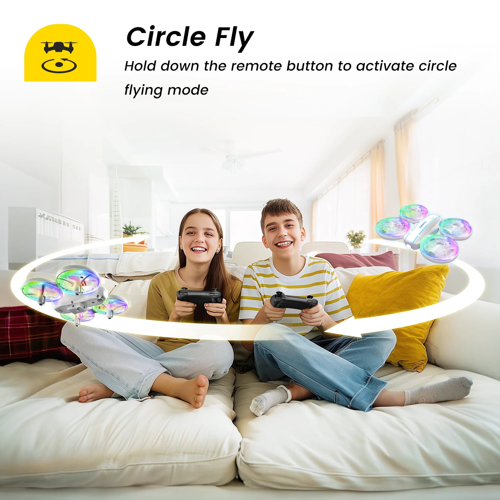 D33 Mini Drone for Kids and Beginners, LED Lights ,Altitude Hold,2 Batteries,White