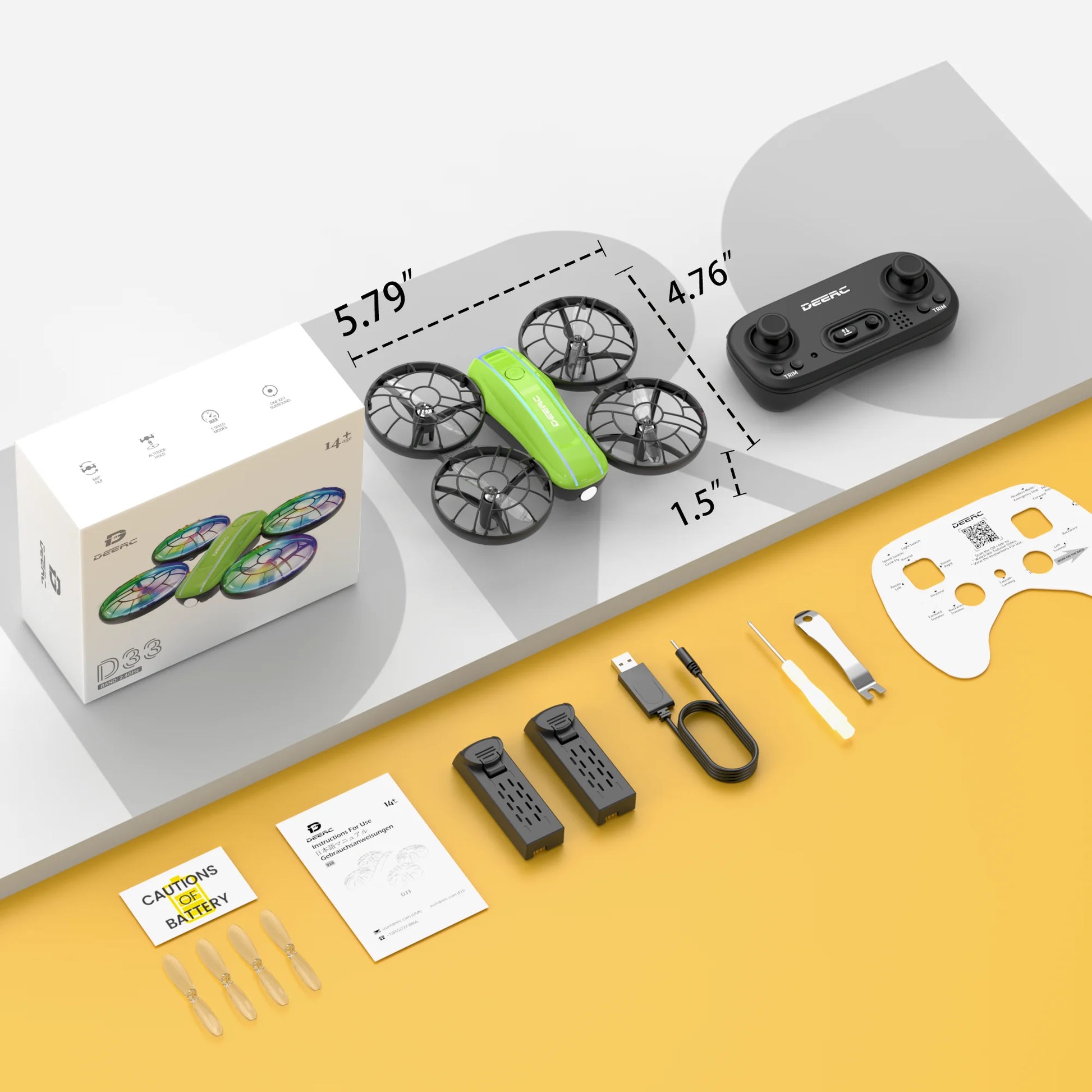 D33 Mini Drone for Kids and Beginners with LED Lights ,Altitude Hold,2 Batteries,Green