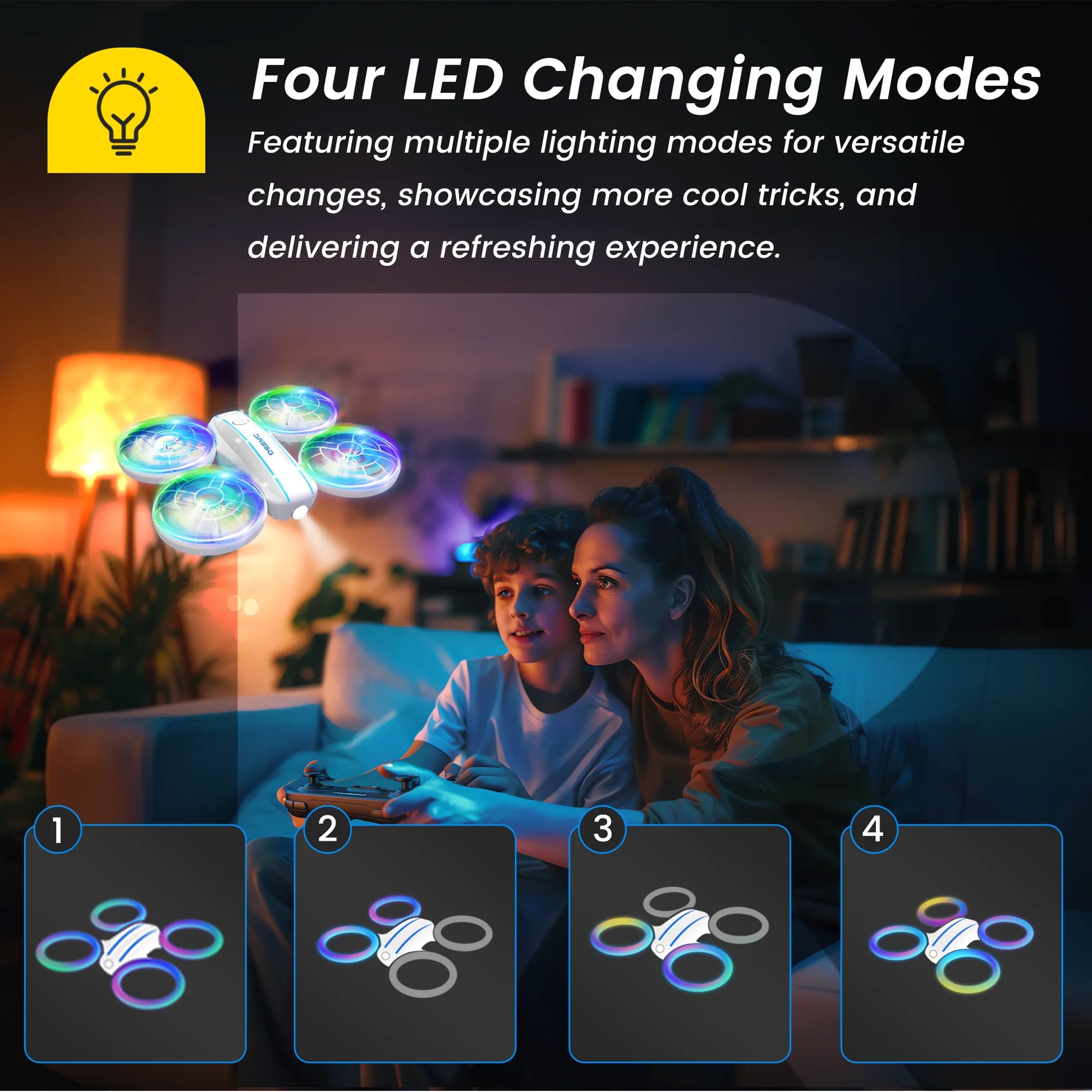D33 Mini Drone for Kids and Beginners, LED Lights ,Altitude Hold,2 Batteries,White