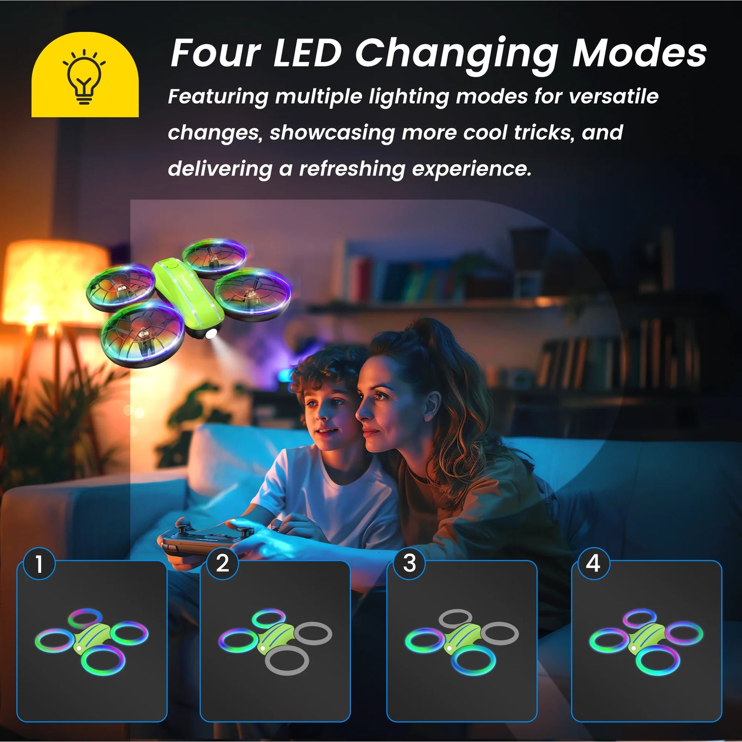 D33 Mini Drone for Kids and Beginners with LED Lights ,Altitude Hold,2 Batteries,Green